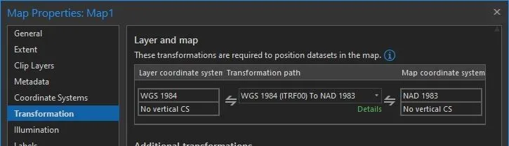 ArcGIS Pro's default transformation